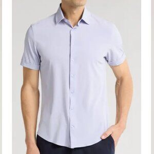 NWT Soul of London Button Down Short-Sleeve Shirt, Light Gray Lavender